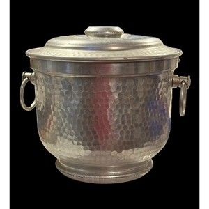 Vtg Hollywood Regency Italian Hammered Ice Bucket Aluminum 1960’s Made In Italy